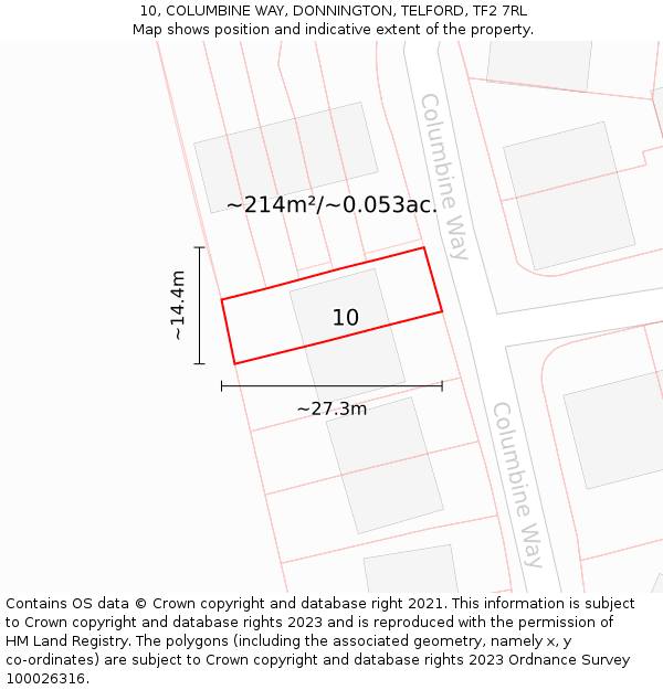 10, COLUMBINE WAY, DONNINGTON, TELFORD, TF2 7RL: Plot and title map