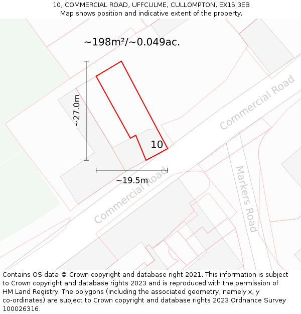 10, COMMERCIAL ROAD, UFFCULME, CULLOMPTON, EX15 3EB: Plot and title map