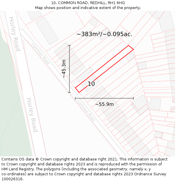 10, COMMON ROAD, REDHILL, RH1 6HG: Plot and title map