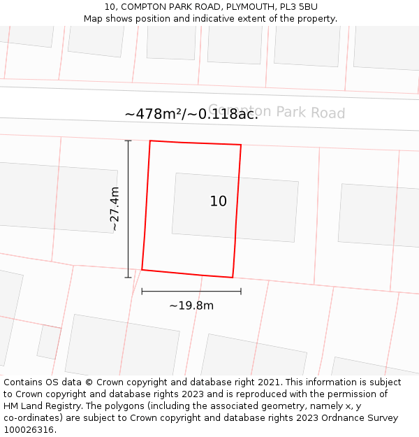 10, COMPTON PARK ROAD, PLYMOUTH, PL3 5BU: Plot and title map