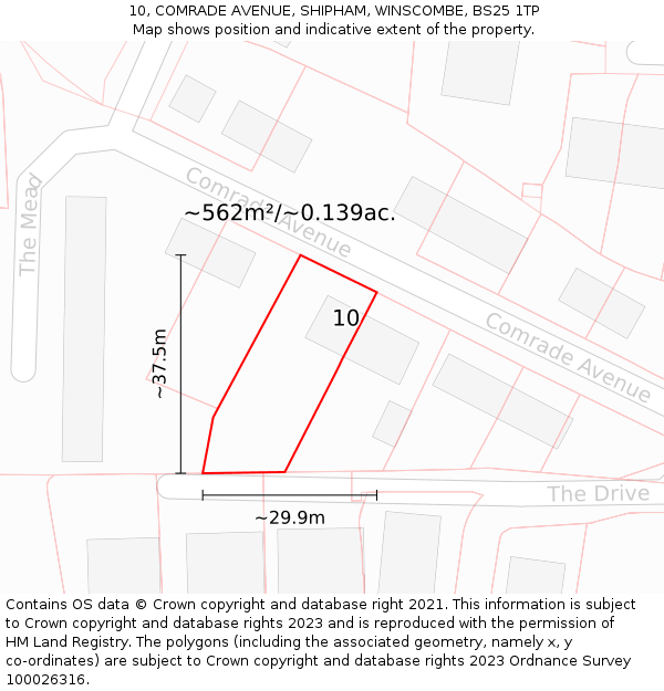 10, COMRADE AVENUE, SHIPHAM, WINSCOMBE, BS25 1TP: Plot and title map