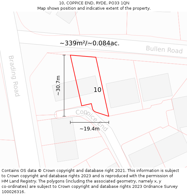 10, COPPICE END, RYDE, PO33 1QN: Plot and title map