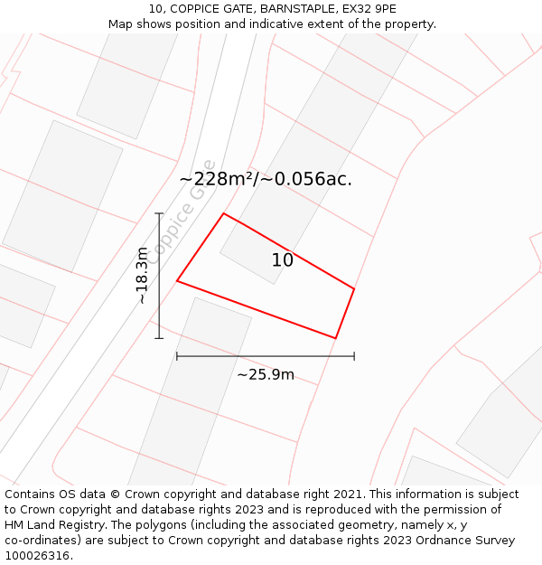 10, COPPICE GATE, BARNSTAPLE, EX32 9PE: Plot and title map