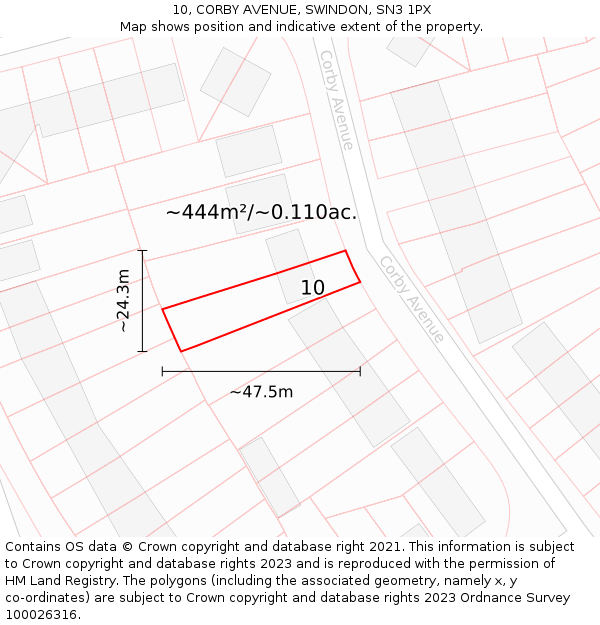 10, CORBY AVENUE, SWINDON, SN3 1PX: Plot and title map