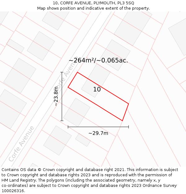 10, CORFE AVENUE, PLYMOUTH, PL3 5SQ: Plot and title map