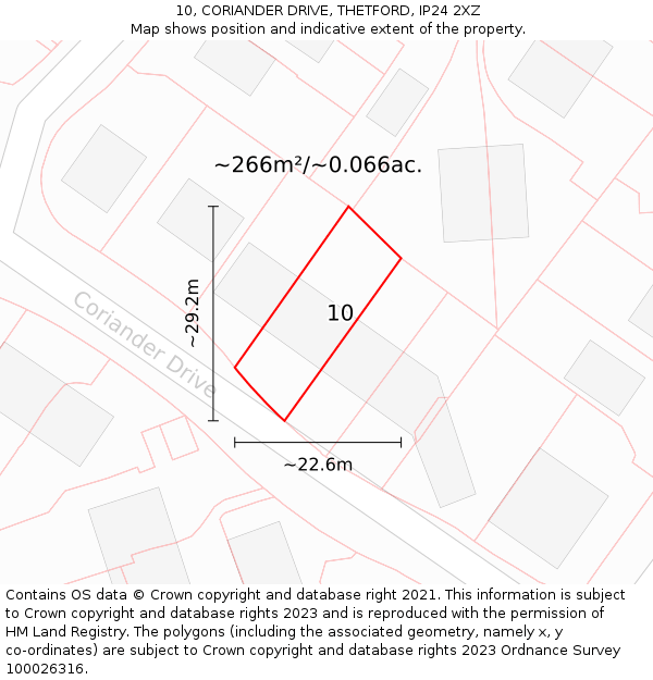 10, CORIANDER DRIVE, THETFORD, IP24 2XZ: Plot and title map