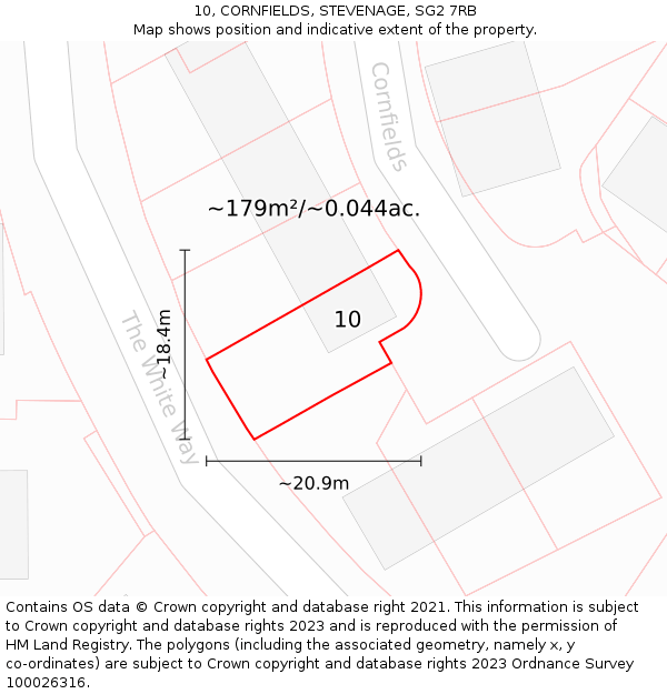 10, CORNFIELDS, STEVENAGE, SG2 7RB: Plot and title map