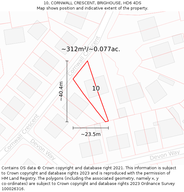 10, CORNWALL CRESCENT, BRIGHOUSE, HD6 4DS: Plot and title map