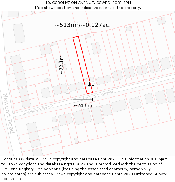 10, CORONATION AVENUE, COWES, PO31 8PN: Plot and title map