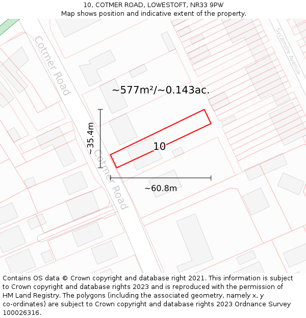 10, COTMER ROAD, LOWESTOFT, NR33 9PW: Plot and title map