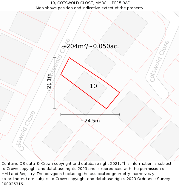 10, COTSWOLD CLOSE, MARCH, PE15 9AF: Plot and title map