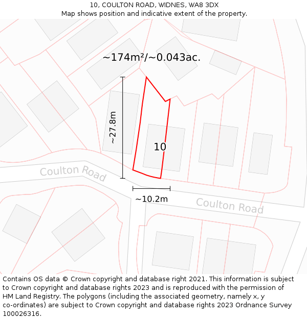 10, COULTON ROAD, WIDNES, WA8 3DX: Plot and title map