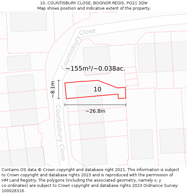 10, COUNTISBURY CLOSE, BOGNOR REGIS, PO21 3QW: Plot and title map