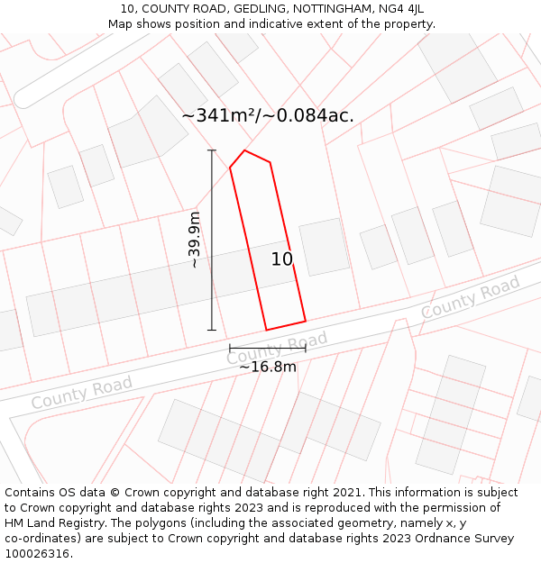 10, COUNTY ROAD, GEDLING, NOTTINGHAM, NG4 4JL: Plot and title map