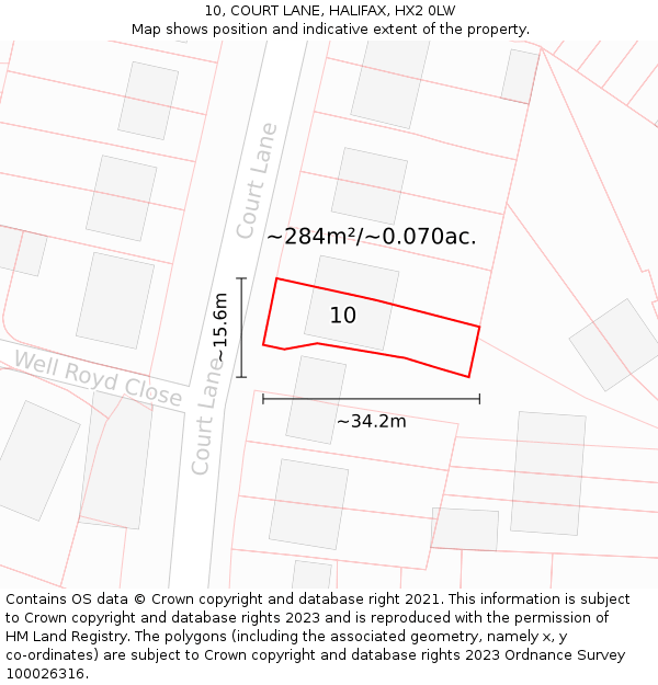 10, COURT LANE, HALIFAX, HX2 0LW: Plot and title map