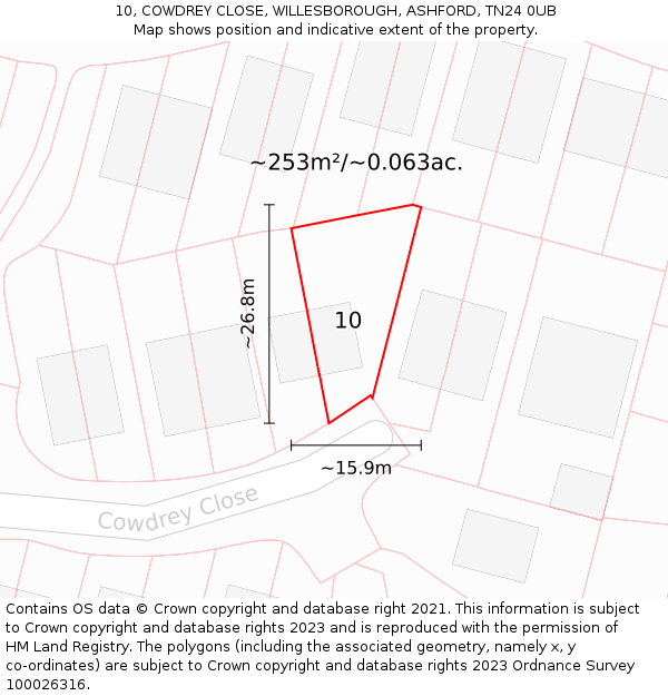 10, COWDREY CLOSE, WILLESBOROUGH, ASHFORD, TN24 0UB: Plot and title map