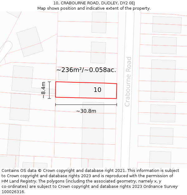 10, CRABOURNE ROAD, DUDLEY, DY2 0EJ: Plot and title map