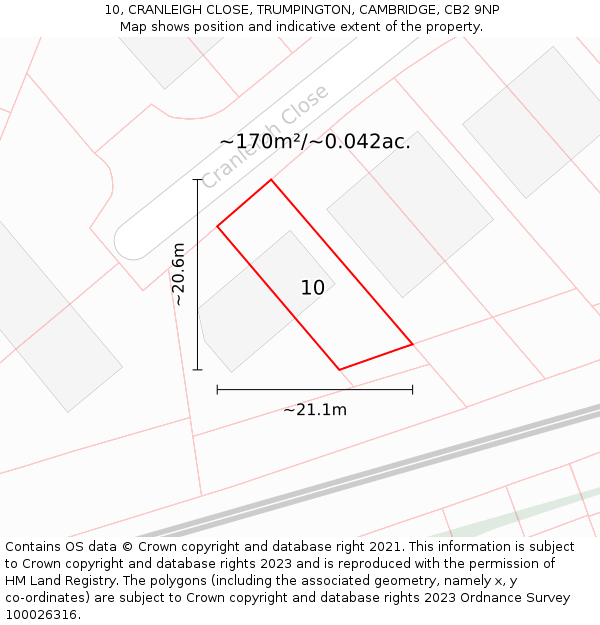 10, CRANLEIGH CLOSE, TRUMPINGTON, CAMBRIDGE, CB2 9NP: Plot and title map