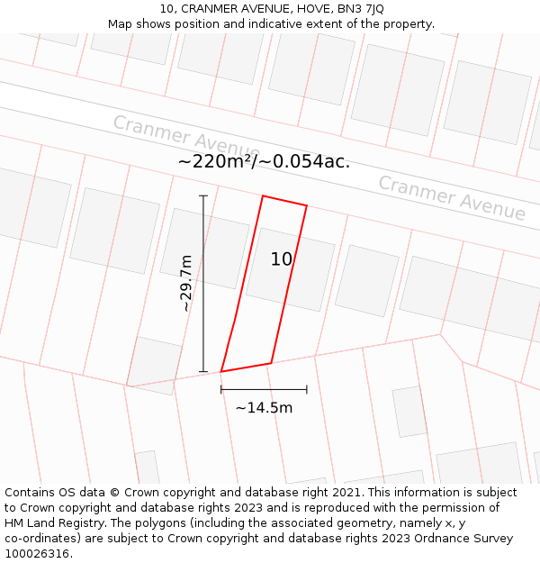 10, CRANMER AVENUE, HOVE, BN3 7JQ: Plot and title map