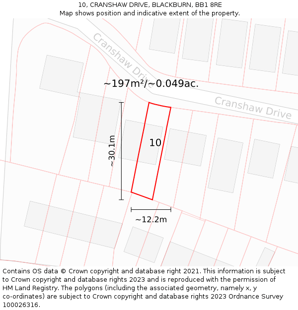 10, CRANSHAW DRIVE, BLACKBURN, BB1 8RE: Plot and title map