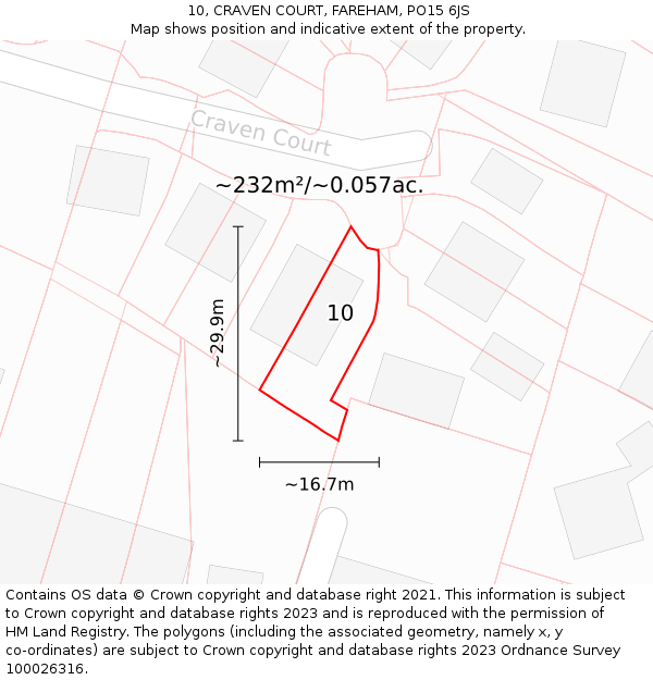 10, CRAVEN COURT, FAREHAM, PO15 6JS: Plot and title map