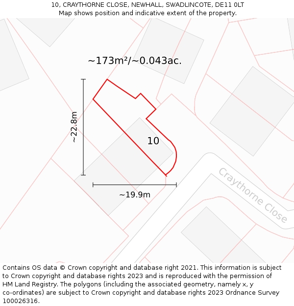 10, CRAYTHORNE CLOSE, NEWHALL, SWADLINCOTE, DE11 0LT: Plot and title map