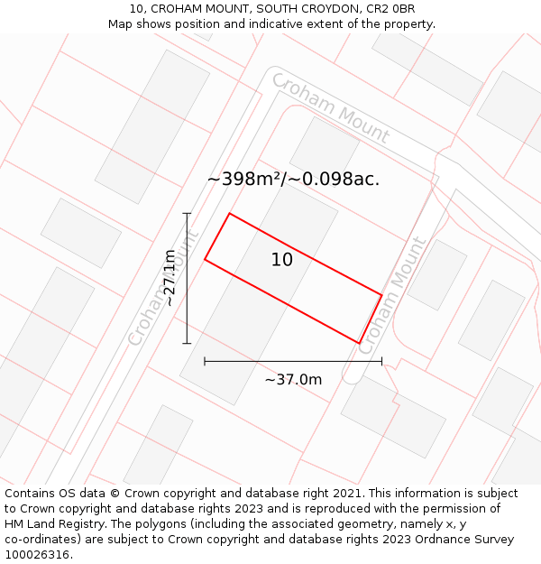 10, CROHAM MOUNT, SOUTH CROYDON, CR2 0BR: Plot and title map