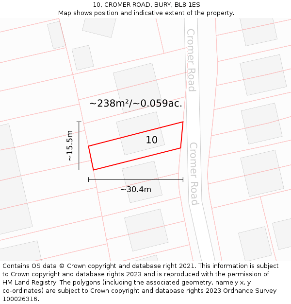 10, CROMER ROAD, BURY, BL8 1ES: Plot and title map