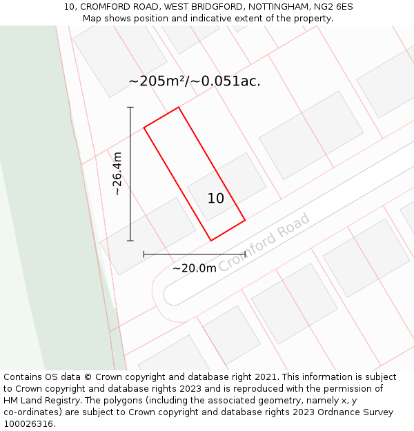 10, CROMFORD ROAD, WEST BRIDGFORD, NOTTINGHAM, NG2 6ES: Plot and title map