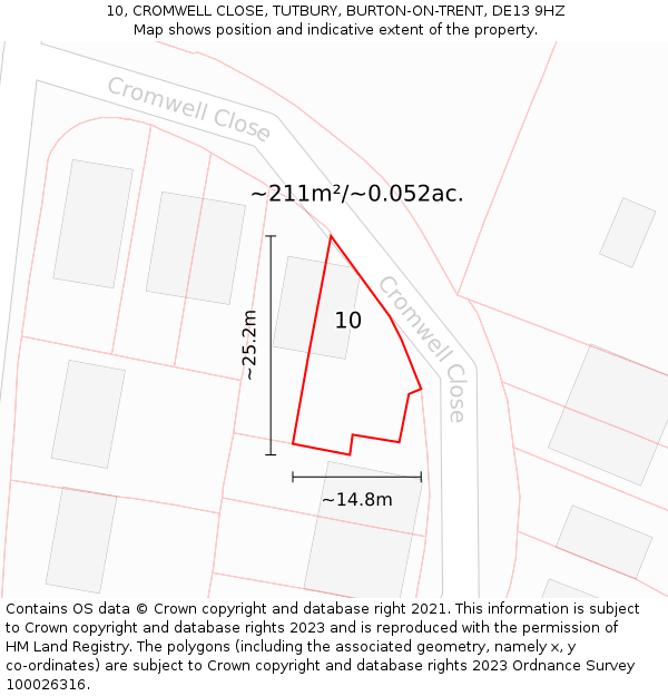 10, CROMWELL CLOSE, TUTBURY, BURTON-ON-TRENT, DE13 9HZ: Plot and title map