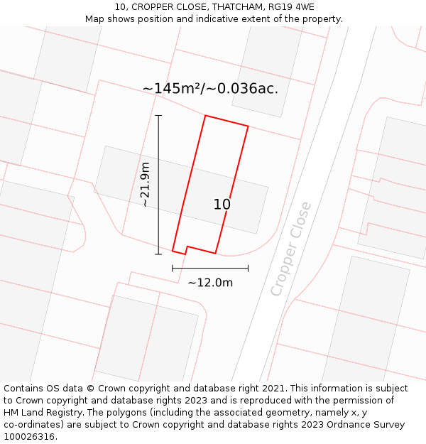 10, CROPPER CLOSE, THATCHAM, RG19 4WE: Plot and title map