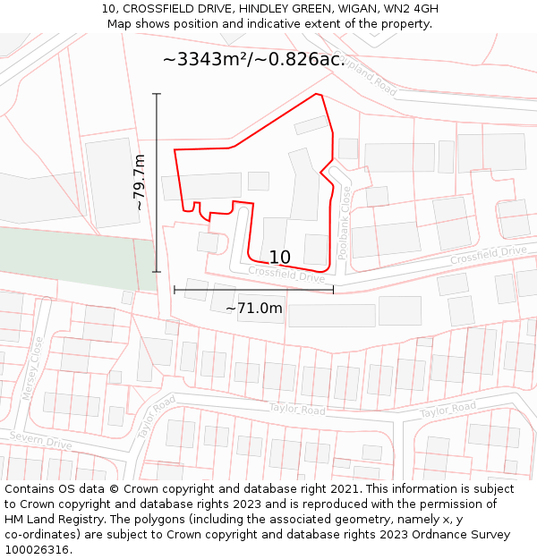 10, CROSSFIELD DRIVE, HINDLEY GREEN, WIGAN, WN2 4GH: Plot and title map