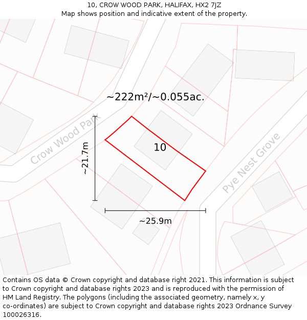 10, CROW WOOD PARK, HALIFAX, HX2 7JZ: Plot and title map