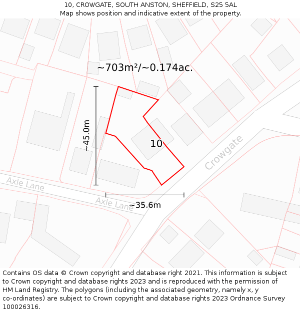 10, CROWGATE, SOUTH ANSTON, SHEFFIELD, S25 5AL: Plot and title map