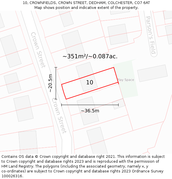 10, CROWNFIELDS, CROWN STREET, DEDHAM, COLCHESTER, CO7 6AT: Plot and title map