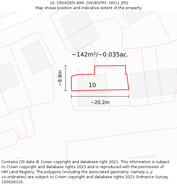 10, CROXDEN WAY, DAVENTRY, NN11 2PD: Plot and title map