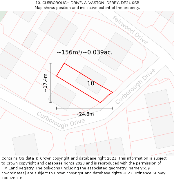 10, CURBOROUGH DRIVE, ALVASTON, DERBY, DE24 0SR: Plot and title map