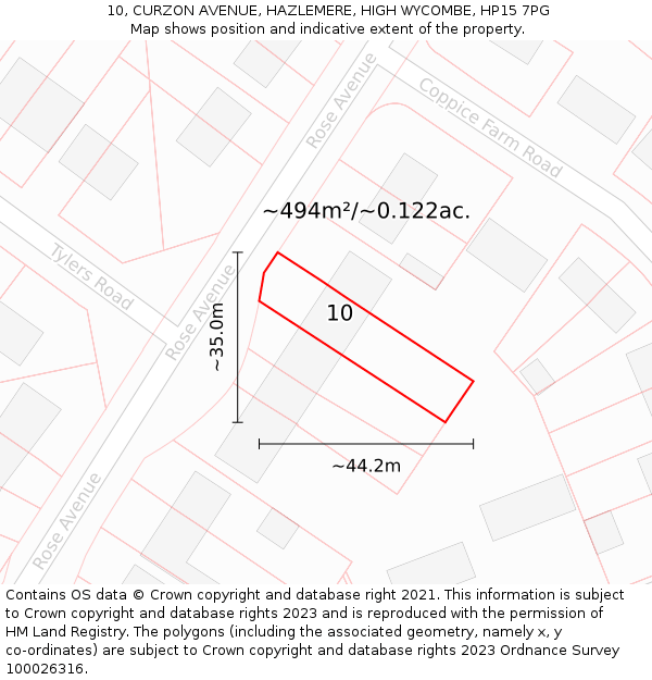 10, CURZON AVENUE, HAZLEMERE, HIGH WYCOMBE, HP15 7PG: Plot and title map