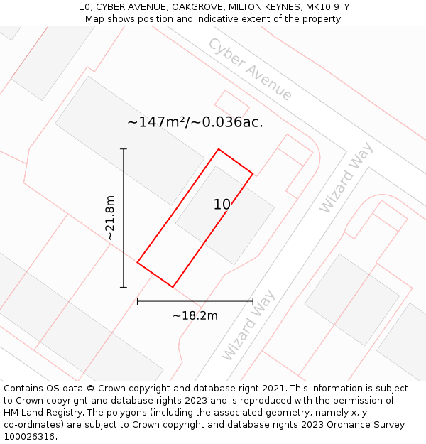 10, CYBER AVENUE, OAKGROVE, MILTON KEYNES, MK10 9TY: Plot and title map