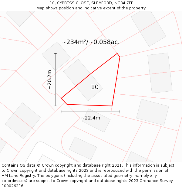 10, CYPRESS CLOSE, SLEAFORD, NG34 7FP: Plot and title map