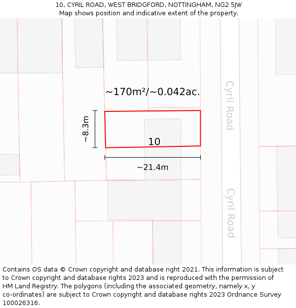 10, CYRIL ROAD, WEST BRIDGFORD, NOTTINGHAM, NG2 5JW: Plot and title map