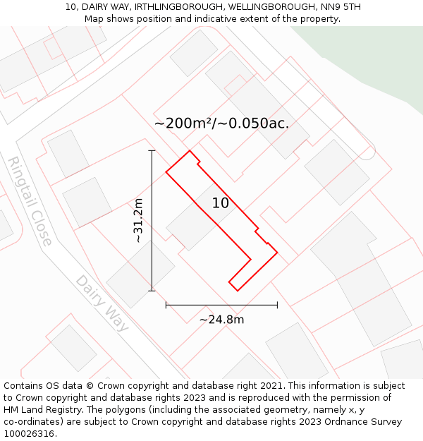 10, DAIRY WAY, IRTHLINGBOROUGH, WELLINGBOROUGH, NN9 5TH: Plot and title map