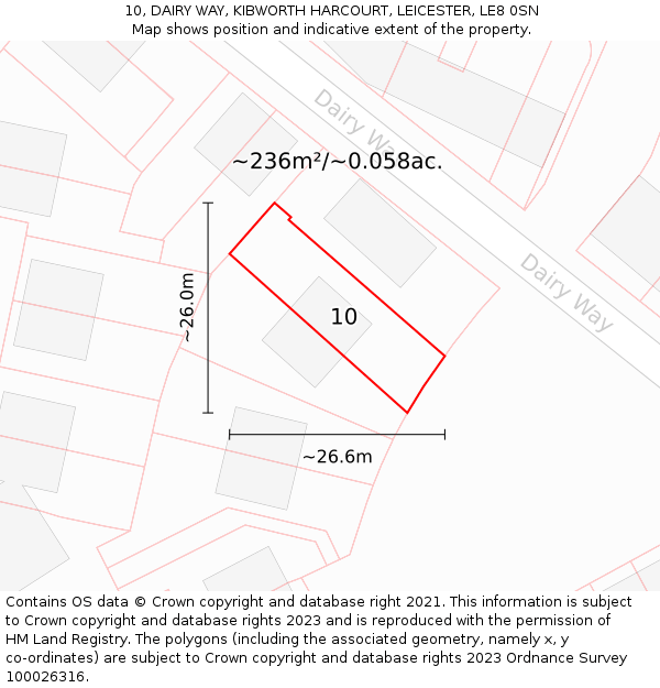 10, DAIRY WAY, KIBWORTH HARCOURT, LEICESTER, LE8 0SN: Plot and title map