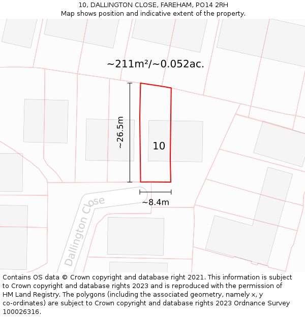 10, DALLINGTON CLOSE, FAREHAM, PO14 2RH: Plot and title map