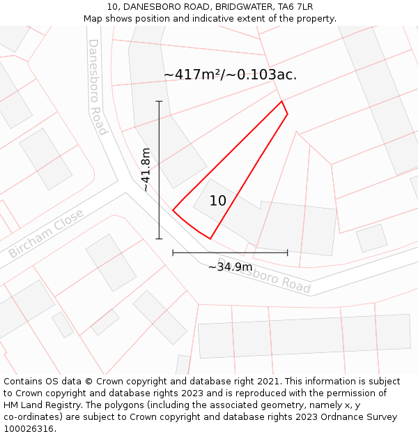 10, DANESBORO ROAD, BRIDGWATER, TA6 7LR: Plot and title map