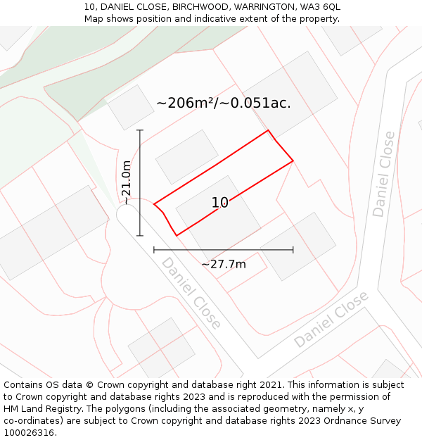 10, DANIEL CLOSE, BIRCHWOOD, WARRINGTON, WA3 6QL: Plot and title map