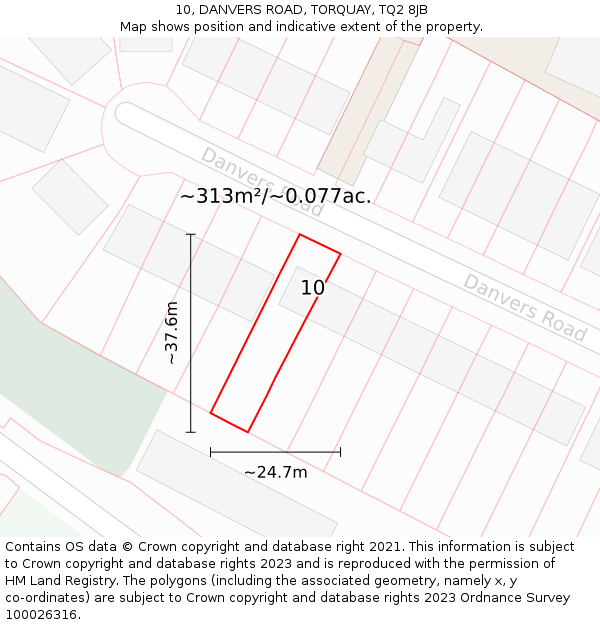 10, DANVERS ROAD, TORQUAY, TQ2 8JB: Plot and title map