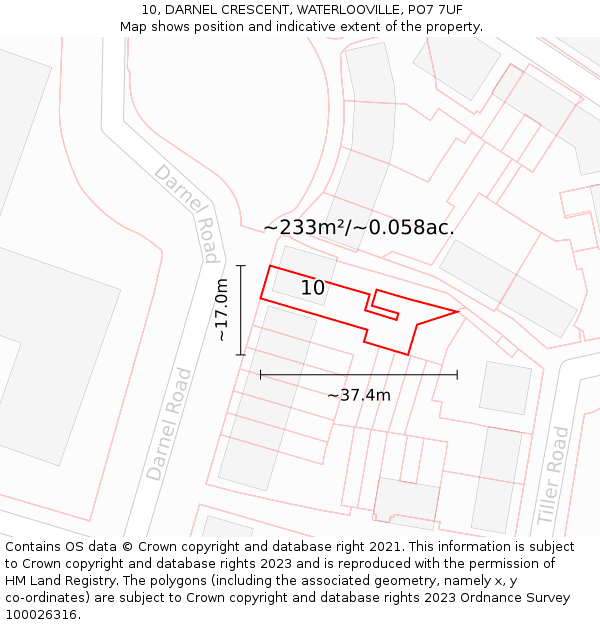 10, DARNEL CRESCENT, WATERLOOVILLE, PO7 7UF: Plot and title map