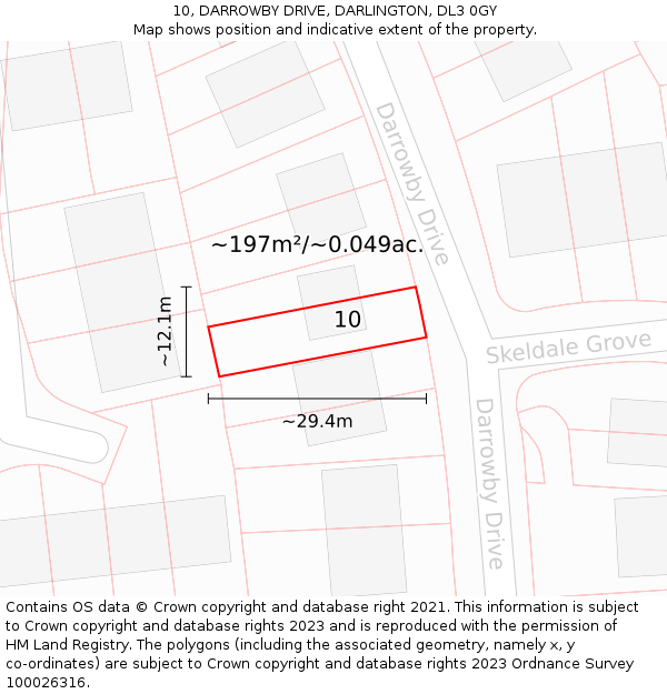 10, DARROWBY DRIVE, DARLINGTON, DL3 0GY: Plot and title map