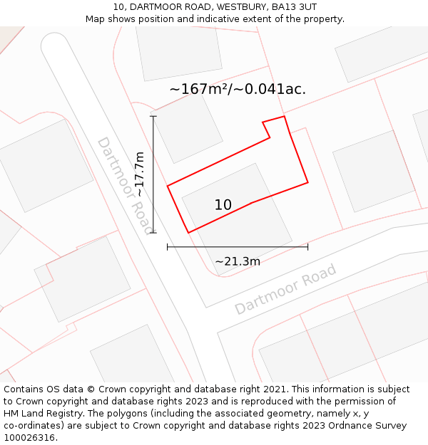 10, DARTMOOR ROAD, WESTBURY, BA13 3UT: Plot and title map